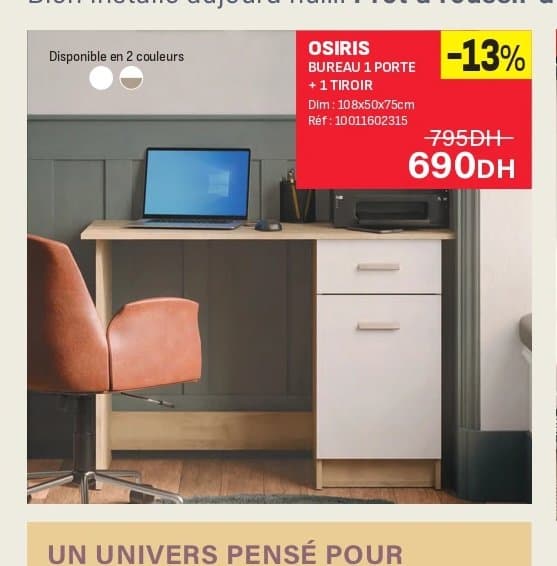 OSIRIS BUREAU 1 PORTE + 1 TIROIR chez Kitea