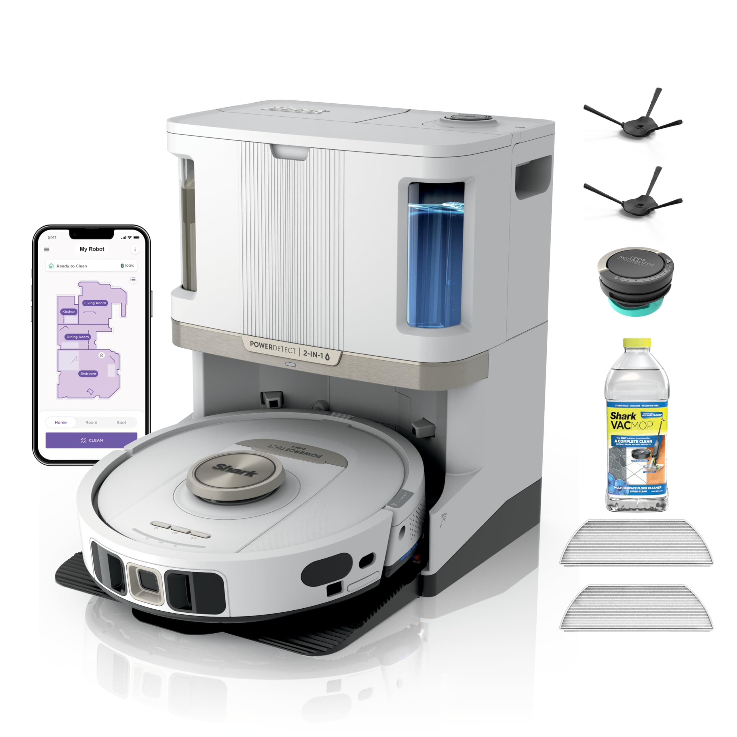 Shark PowerDetect NeverTouch Pro AV2810ZEWH Aspirateur robot et serpillère auto-vidant, auto-recharge avec tampon autonettoyant, capacité de chez Amazon Canada