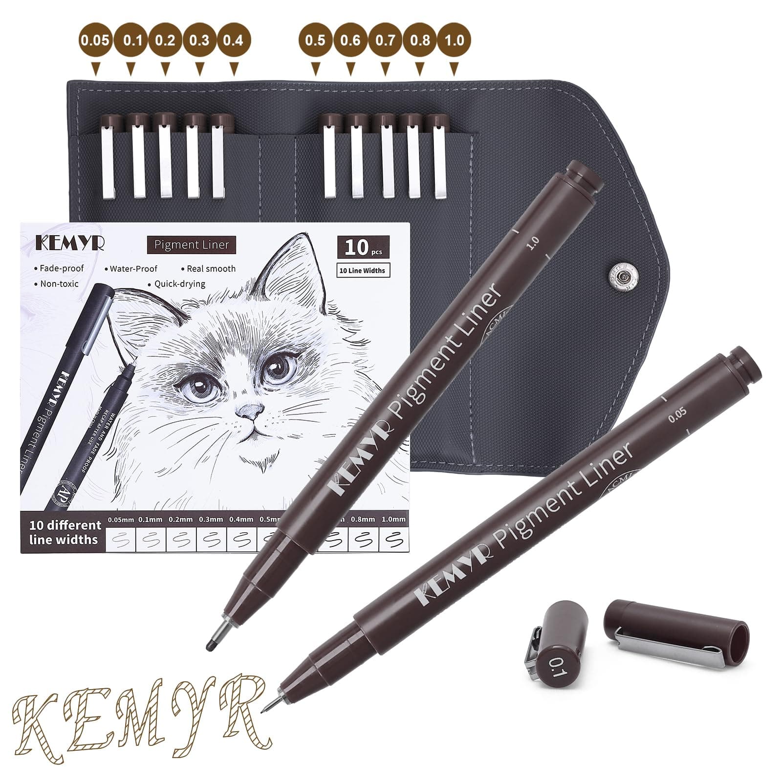 KEMYR Lot de 10 stylos de calligraphie à pointe fine - 0,05 mm - 1,0 mm - Fournitures d'art sépia imperméables - Marqueurs à encre marron po chez Amazon Canada