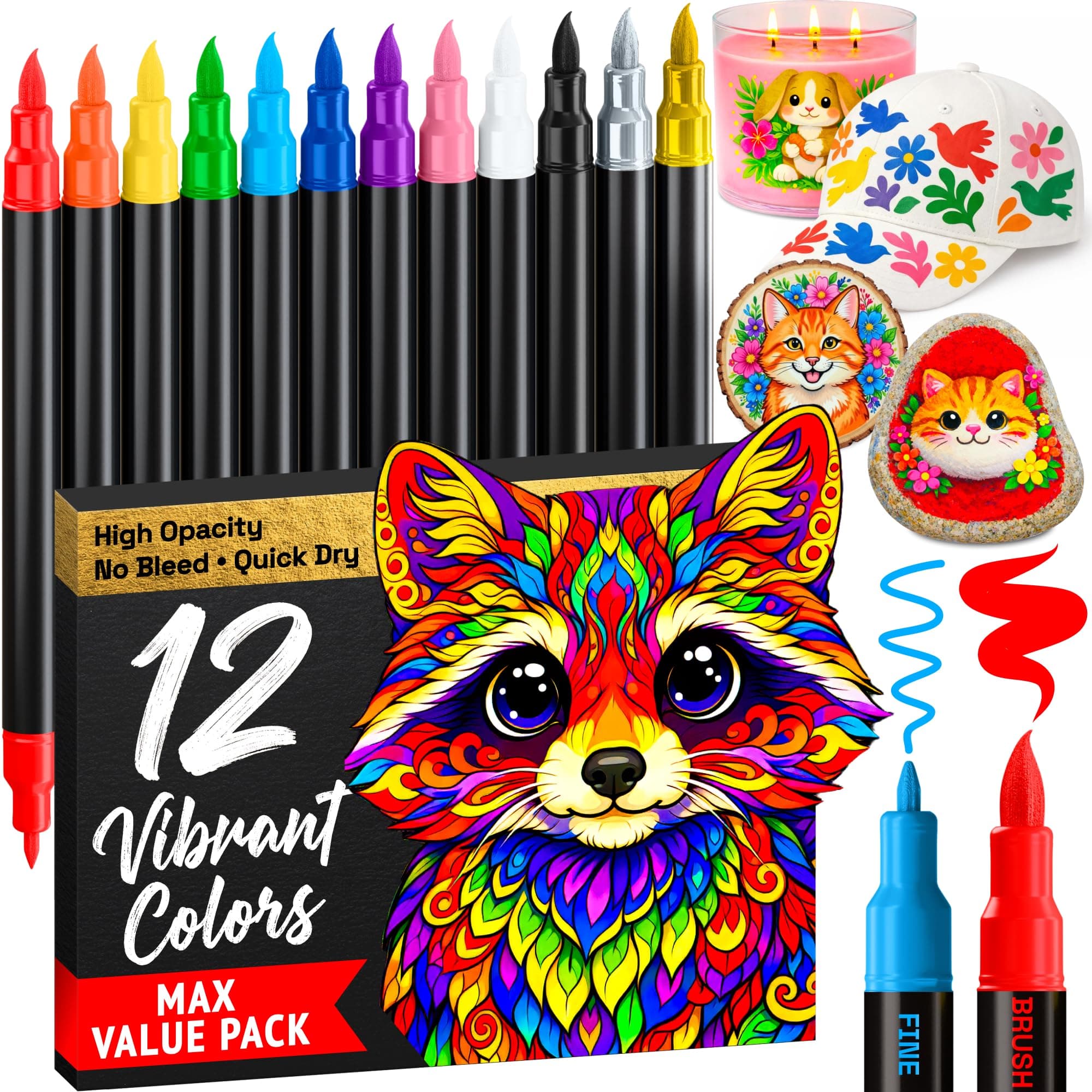 ARTISTRO Lot de 12 marqueurs de peinture acrylique à double pointe pour tissu, toile, roche, verre, bois, papier, bricolage, multicolore (pi chez Amazon Canada
