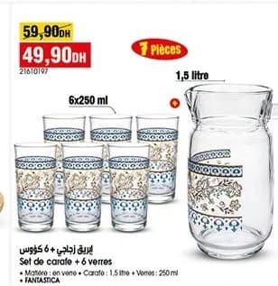 Set de carafe + 6 verres chez BIM