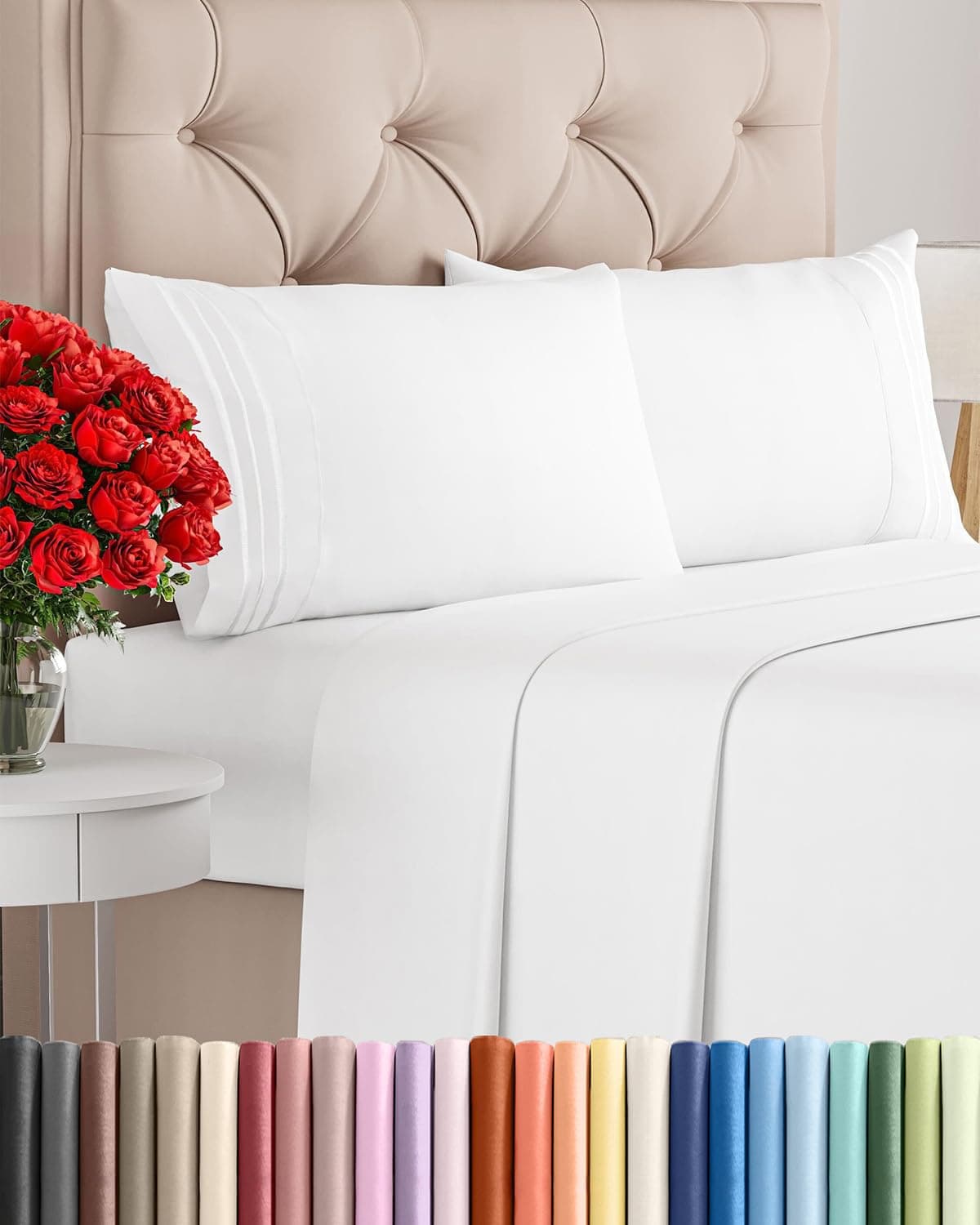 Queen Size 4 Piece Sheet Set - Comfy Breathable & Cooling Sheets - White chez Amazon Canada