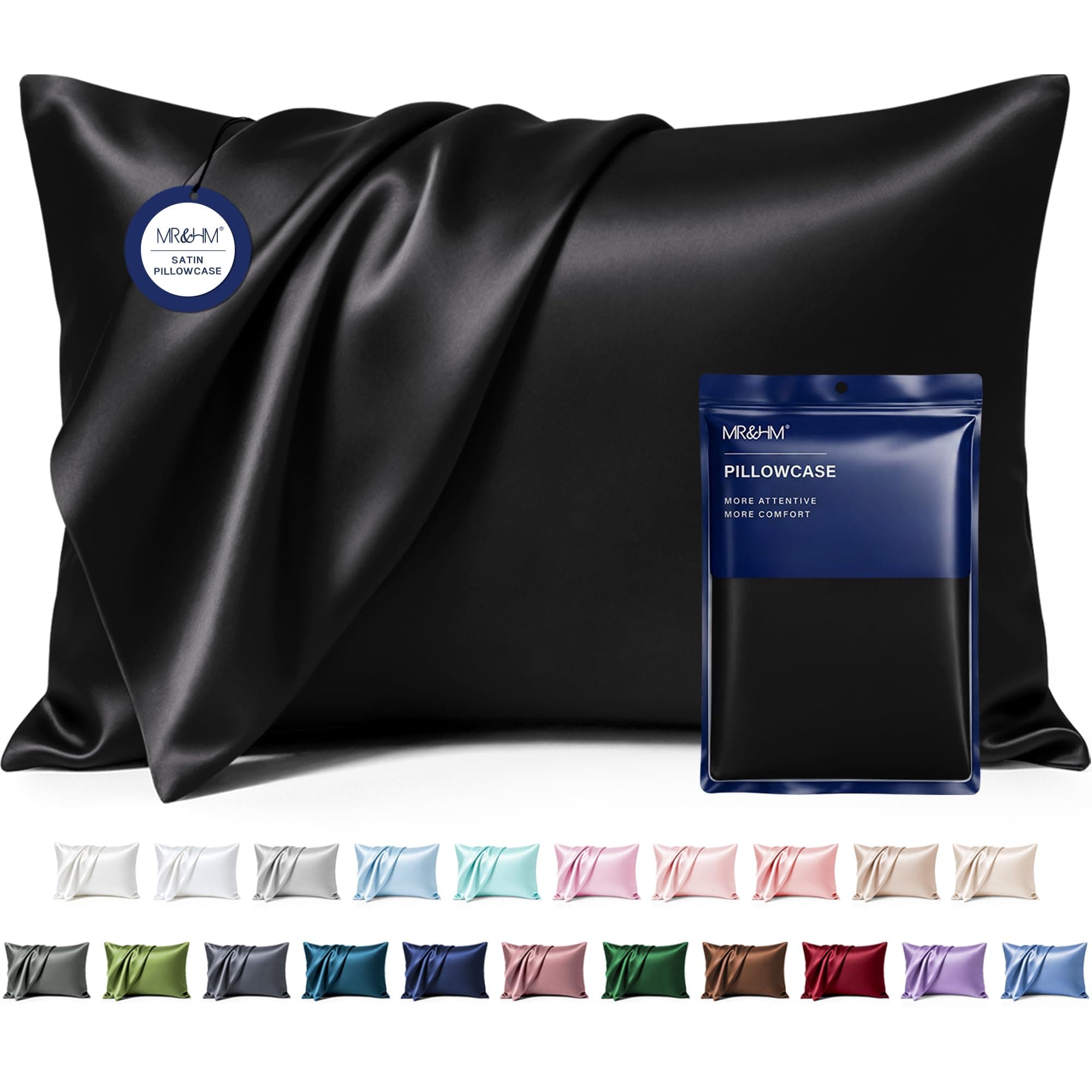 MR&HM Satin Pillowcase 2 Pack, Queen Size 20"x30", Black chez Amazon Canada