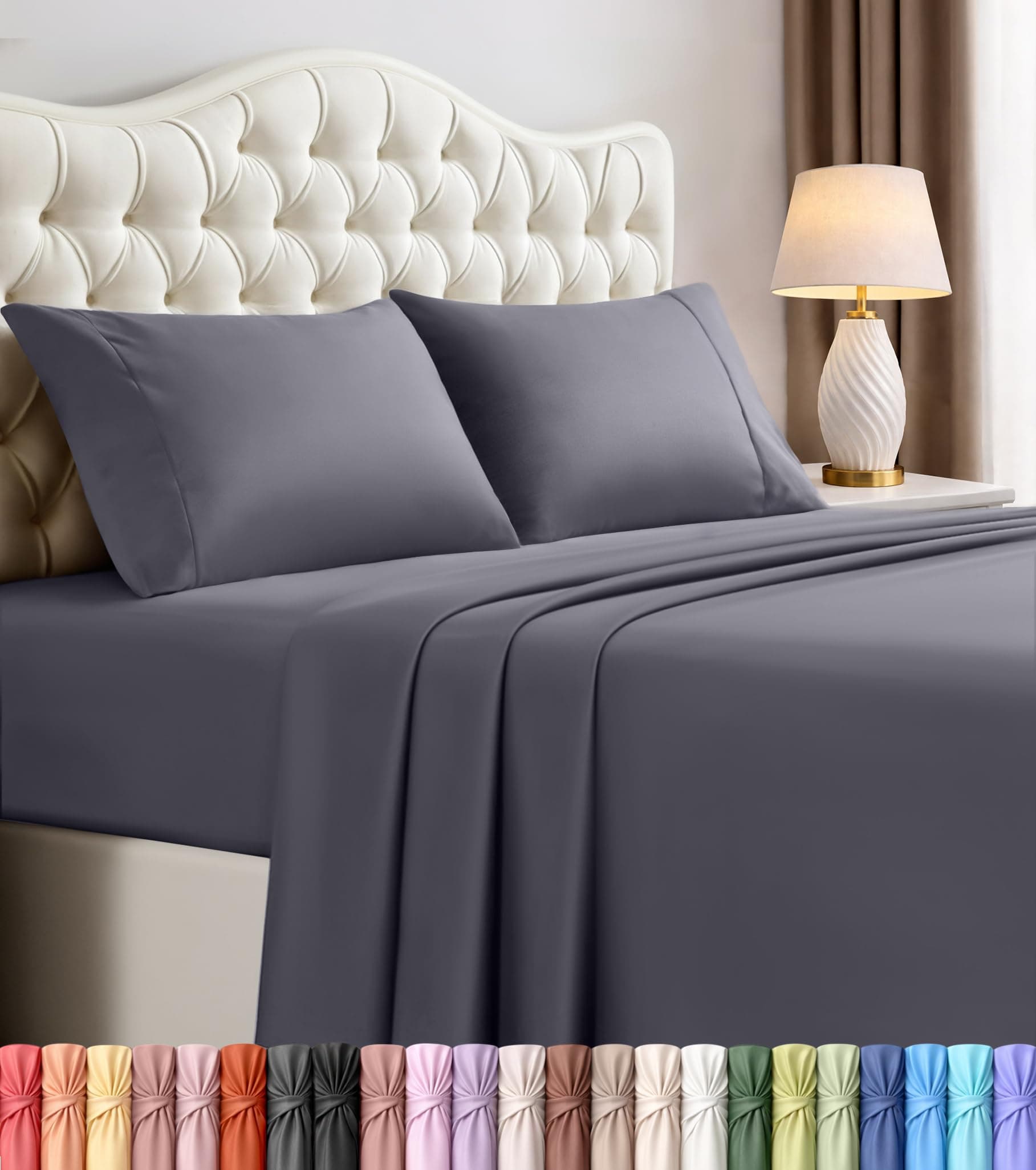 Queen Sheets Set, 4 Pieces 16" Deep Pocket Hotel Luxury Bed Sheets, Grey chez Amazon Canada