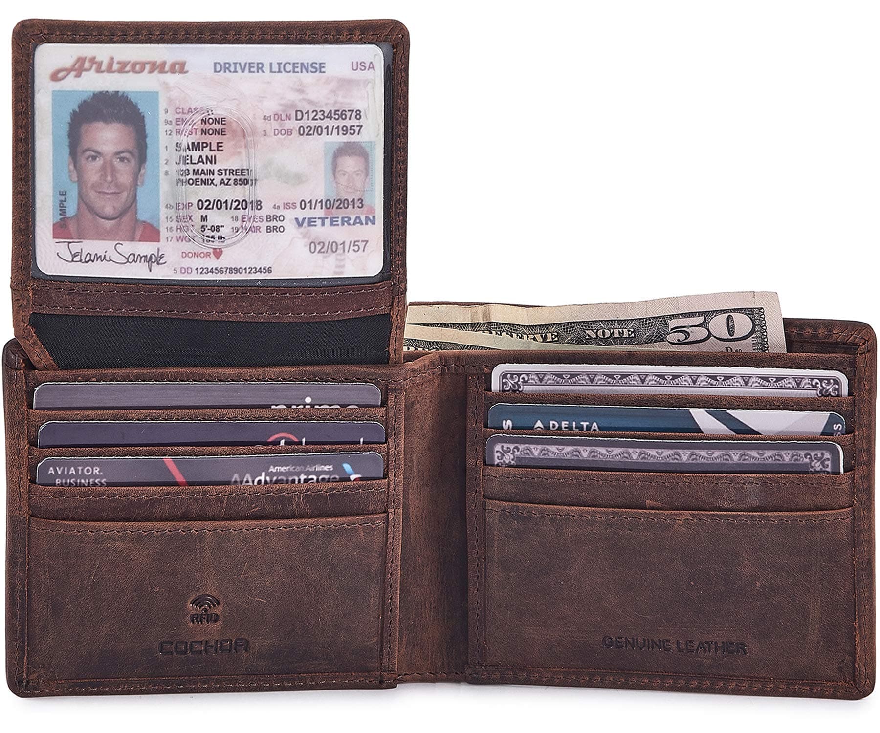Wallet for Men Slim RFID Blocking Leather Bifold Minimalist 2 ID Windows Gift Box Carteras para Hombres (Crazy Horse, Cognac) chez Amazon Canada